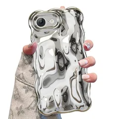 【新品】 UEEBAI 対応 iPhone 16e 用の ケース ウェーブデザイン スマホケース 可愛い 人気 おしゃれ ケース 薄型 軽量 グリッター 光沢カバー 耐衝撃 波型 バンパー スマホケース - シルバー 0