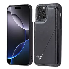 【数量限定】APPLE 対応 スマホバックカバー（ ブラック MAX ）手作り お洒落シンプル 16PRO 軽量 耐久性 iPhone カード収納 手帳型ケース スタンド機能付き 財布型 】背面カード 落下防止 アイフォン16プロ Antimam マックス ケ