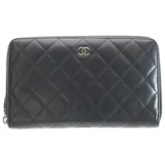 CHANEL (シャネル) クラシック ロングジップウォレット 長財布 カードケース ブラック ラムスキン シルバー金具
