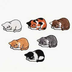 No.333 【1枚売り】猫 刺繍ワッペン土下座猫 アイロン接着 おやすみ ねこ アップリケ デコ