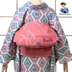 名古屋帯 紬風 抽象柄 濃い桃色 カジュアル着物 kimonolove【未使用品 新古品 一点物 オゾン消臭サービス】AO-0728のサムネイル