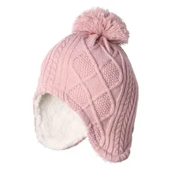 【在庫処分】ピンク ボーイズ 49 P ケーブル編耳付帽 ＫＦ 防寒用帽子 [キッズフォーレ]