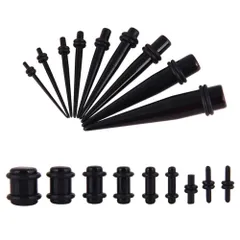 【人気商品】1.6mm~10mm 9サイズ 男女兼用 軽量 (18アイテム) ルギー対応 金属アレ 黒 フレアセット 拡張ピアス [QIKEJI]