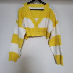 ボーダー柄 クロップド ニット カーディガン