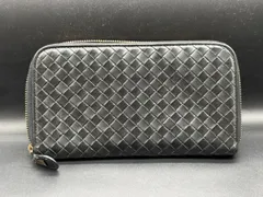 12566-018★ボッテガ/ボッテガヴェネタ/BOTTEGA VENETA/羊革/イントレチャート/長財布/ジップウォレット/黒/★