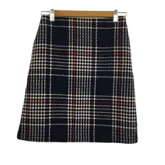 ロペピクニック ROPE Picnic スカート 台形 ミニ ツイード調 チェック ニット 36 紺 ベージュ ネイビー