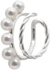 イヤーカフ パール装飾 シルバー ツイストデザイン 6粒パール付き B0F1CZLS4C