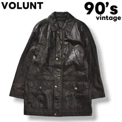 【本革】 90s ヴィンテージ VOLUNT 牛革 レザー コート 総裏地 裏地 中綿 キルティング ジャンパー ジップアップ スナップボタン M ブラック レトロ アメリカン カジュアル ウェア メンズ