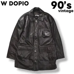 【本革】 90s ヴィンテージ W DOPIO イタリア製 生地 羊革 ラムレザー コート 裏地 中綿 キルティング ジャンパー 革ジャン 3L ブラック レトロ モード アメリカン カジュアル メンズ