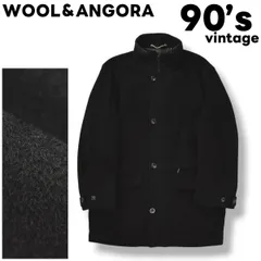 【上質】 90s ヴィンテージ ドイツ製 ウールアンドアンゴラ WOOL＆ANGORA アンゴラ混 メルトン ウール コート 総裏地 46 ブラック レトロ モード カジュアル ウェア メンズ