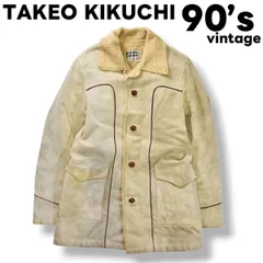 【本革】 90s ヴィンテージ ティーケー タケオキクチ TK TAKEO KIKUCHI 牛革 スエード レザー ランチ コート くるみボタン 裏地 ボア 中綿 キルティング 3 グレー x ベージュ レトロ アメリカン カジュアル ウェア メンズ