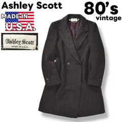 【希少】 80sヴィンテージ USA製 アシュレイスコット Ashley Scott ピュアウール ダブルブレスト チェスターコート オーバーコート アウター クラシック トラッド アメトラ プレッピー グレー レディース ♪
