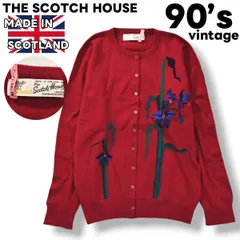 90s ヴィンテージ スコットランド製 ザ スコッチハウス THE SCOTCH HOUSE ブレマー BRAEMAR カシミヤ 100％ ウール カーディガン ハイゲージ 38 花柄 ワインレッド レディース ♪