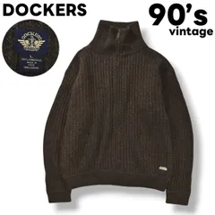 90s ヴィンテージ ドッカーズ DOCKERS ラムズウール ローゲージ ドライバーズ ニット セーター ジップアップ L ブラウン アメリカン カジュアル ウェア ビッグシルエット ルーズ オーバーサイズ メンズ