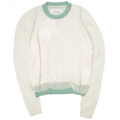 新品 Maison Margiela 1 メゾンマルジェラ 21SS イタリア製 カラートリム ハイゲージウールクルーネックニット S51HA1114 S17674 S OFF WHITE セーター 定価83,600円 オーガンジー トップス g23037