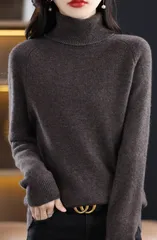 【ダークブラウン】レディース タートルネック ハイネック ニット セーター トップス シンプル 無地 長袖 防寒 保温 暖かい 秋冬 きれいめ 上質 上品