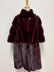 着丈44/クロップド◎ パープル/紫 ミンク ファーコート 横段 毛皮 