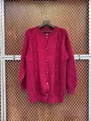 ヴィンテージ バーガンディ ケーブル編み ケーブル編み ウール ニット ロング カーディガン