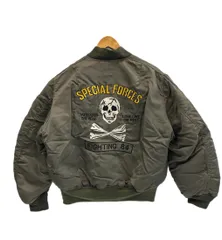 ヒューストン HOUSTON H.S.T MA-1 フライトジャケット スカル刺繍 ボンバージャケット 緑 MIL-J-82790E ジャケット カーキ Mサイズ 101MT-5478