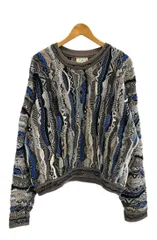 クージー COOGI 90s 3Dニット オーストラリア製 ボックスシルエット 総柄 ブルー系  セーター マルチカラー Mサイズ 101MT-5481