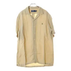 POLO RALPH LAUREN (ポロラルフローレン) 90S CLASSIC FIT OPEN COLLAR SHIRT クラッシック フィット オープンカラー リネン ロゴ エンブロイダリー 半袖シャツ ベージュ