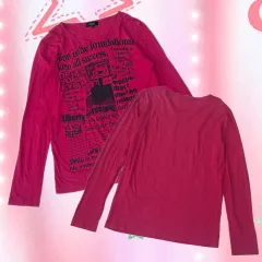 日本 ヴィンテージ Y2K ポップギャル パンク ななカラー ホットピンク プリンティング 長袖Tシャツ