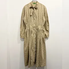 ALBEROBELLO アルベロベロ シャツワンピース ベージュ ドット柄 タックデザイン リボン【送料込み】