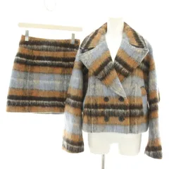 リリーブラウン Lily Brown 22AW セットアップ 上下 ダブル釦ショート丈チェックコート ONE SIZE ウール混ボックスチェックミニスカート 0 茶 ブラウン 水色 ライトブルー /YTのサムネイル