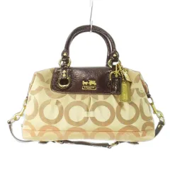 コーチ COACH ハンドバッグ キャンバス レザー 革 エナメル オプアート ロゴ ベージュ 12947 /CK10 ■GY17