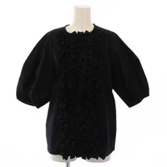 ユナイテッドアローズ UNITED ARROWS フリルバルーンスリーブブラウス シャツ プルオーバー 半袖 クルーネック ワンカラー ストレッチ F 黒 タグ付き 1516-263-1509-0900 /BB