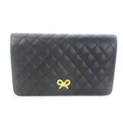 キミジマ KIMIJIMA クラッチバッグ 2way ショルダーバッグ キルティングレザー チェーンベルト リボンモチーフ 黒 ブラック /CK21 ■GY99