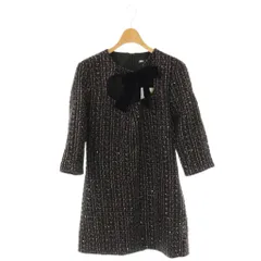 ザラ ZARA 24年 ツィード ベルベットリボンワンピース ラメ EUR S 黒 マルチカラー /CX ■OS