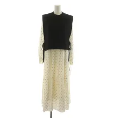 リリーブラウン Lily Brown タグ付き 22SS ニットベストレイヤードワンピース シャツワンピース ロング 長袖 F 黒 ブラック 白 ホワイト ドット柄 LWFO221079 /RR