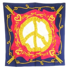 モスキーノ MOSCHINO スカーフ シルク 絹 スクエア 大判 ロゴ スカーフ柄 紺 ネイビー 赤 レッド /CK27 ■GY12のサムネイル