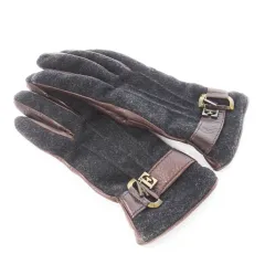 エンポリオアルマーニ EMPORIO ARMANI 手袋 グローブ ウール レザー 本革 ベルト チャーム 切替 裏起毛 S 茶 ブラウン /CK18 ■GY18のサムネイル