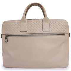ボッテガヴェネタ イントレチャート ビジネス ハンドバッグ ブリーフケース ラムスキン レザー ベージュ ガンメタル金具 405557 BOTTEGA VENETA（中古）