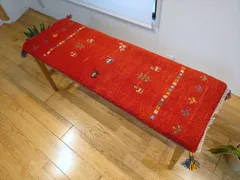 ペルシャ　ギャッベ ミニランナー　ラグ　118x40cm  茜色　ラクダ　花　ヤギ　羊　RJ14359