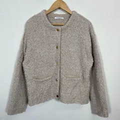 B&Y テープヤーン ラメミックス ニットカーディガン ベージュ 金ボタン ツイードライク