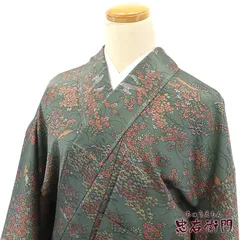 小紋 小紋着物 しつけ糸付 袷 レディース 正絹 深緑 花柄 小花 身丈162cm 裄丈66cm カジュアル Mサイズ相当