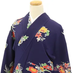 小紋 小紋着物 袷 レディース 正絹 紺 紅型風 身丈159cm 裄丈66cm カジュアル Mサイズ相当
