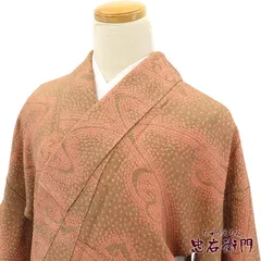 小紋 小紋着物 袷 レディース 正絹 薄茶 茶緑 絞り 抽象柄 身丈158.5cm 裄丈65.5cm カジュアル Mサイズ相当