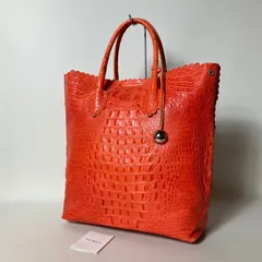 2511-412｜美品｜フルラ トートバッグ レザー オレンジ クロコ型押し