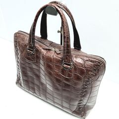美品 MAURO GOVERNA ダークブラウン クロコダイル A4ハンドバッグ 