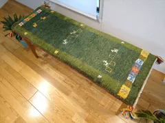 ペルシャ　ギャッベ ミニランナー　ラグ　115x40cm 緑色　生命の木　ヤギ　羊　パネル　RD4973