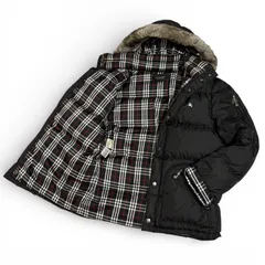 BURBERRY BLACK LABEL バーバリーブラックレーベル ノバチェック ダウンジャケット ファー付き 00s y2k ブラック Lサイズ