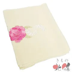 帯揚げ 和装小物 新古品 中古 リサイクル 正絹 縮緬地 ラインストーン 刺繍 花模様 淡黄蘗色 きもの北條 A1310-4