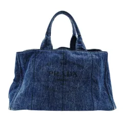 プラダ PRADA カナパ Lサイズ ハンドバッグ デニム キャンバス トート ゴールド金具 7-10-215