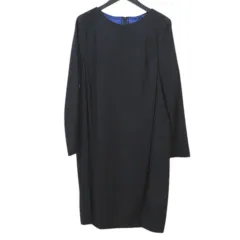 トゥモローランドコレクション TOMORROWLAND collection 長袖 ワンピース ひざ丈 38 紺系 ネイビー バックリボン カシミヤ混 タック 裏地付き ストレッチ