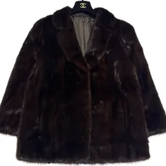 Wood Notes by OSFUR ミンク ファーコート 11号 L ダークブラウン 逆毛 艶 リアルファー 毛皮 ハーフコート 美品 焦げ茶 セレブ パーティー フォーマル レディース 冠婚葬祭 大きいサイズ