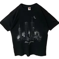 XL 風景 ビッグプリント オーバーサイズ フルーツオブザルーム ニューヨーク 自由の女神 ブラック 黒 Tシャツ メンズ レディース ユニセックス 古着 半袖